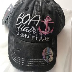 NWT HAT-Distressed-BOAT HAIR, DON’T CARE-Gray/Pink and White-Adjustable